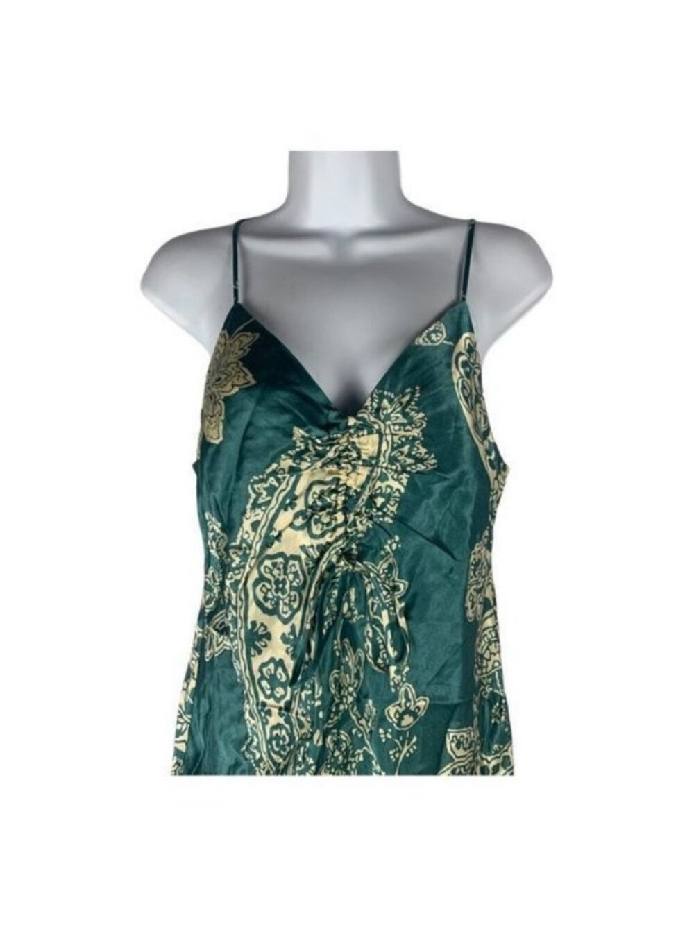 Zara Womens Green & Beige Paisley Slip Dress With Adjustable Straps Size Small - Picture 2 of 7